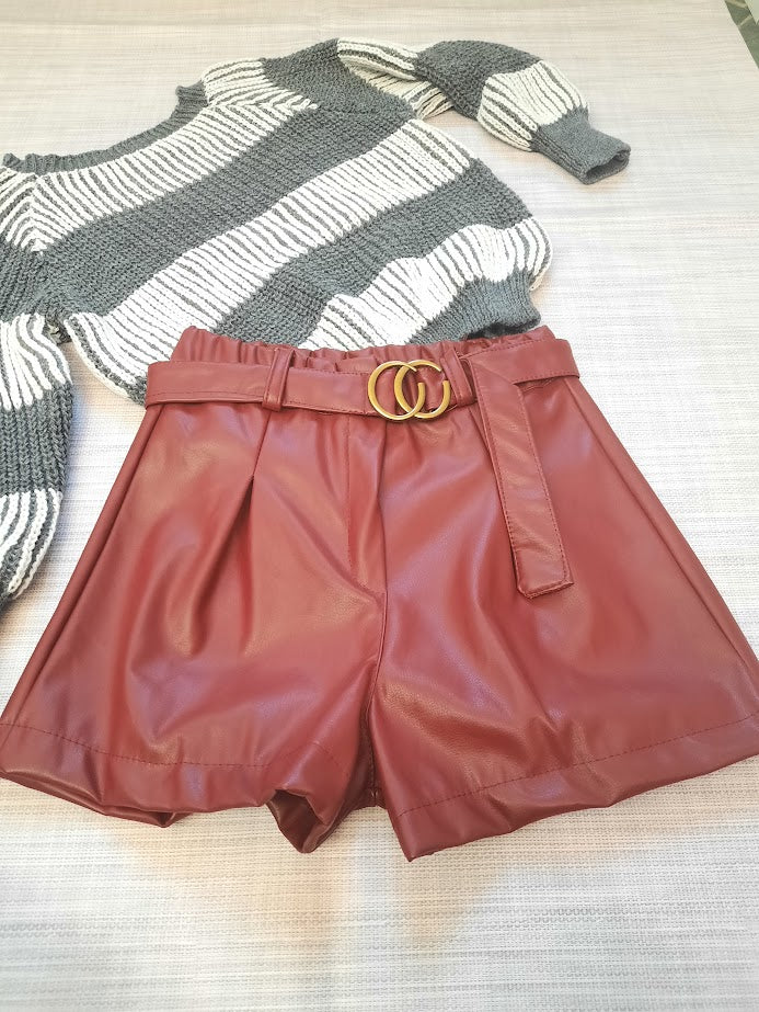 Pantaloncino ecopelle bordeaux