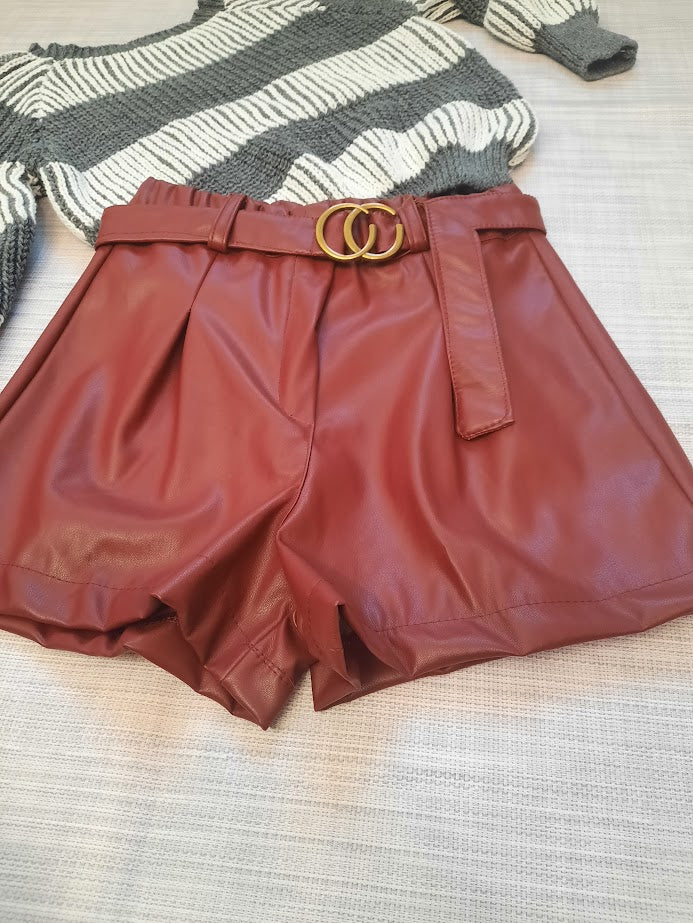 Pantaloncino ecopelle bordeaux