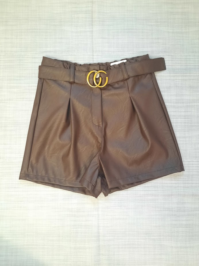 Pantaloncino ecopelle marrone