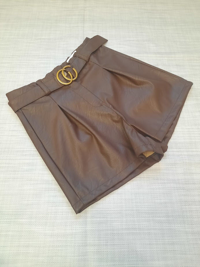 Pantaloncino ecopelle marrone