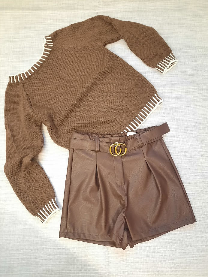 Pantaloncino ecopelle marrone