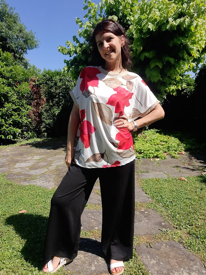 Maglia Over Fiori Rossi