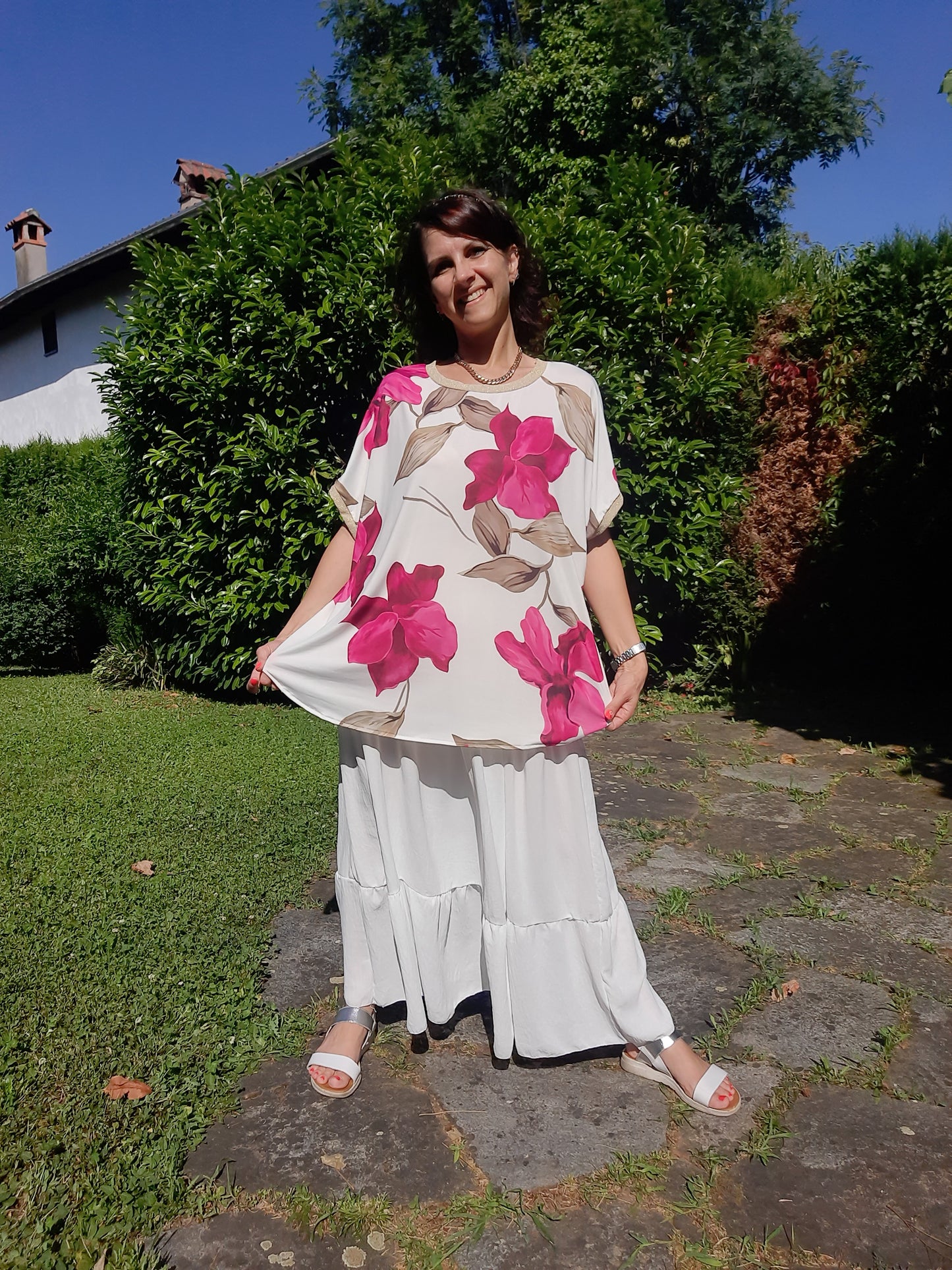 Maglia Over Fiori Fucsia
