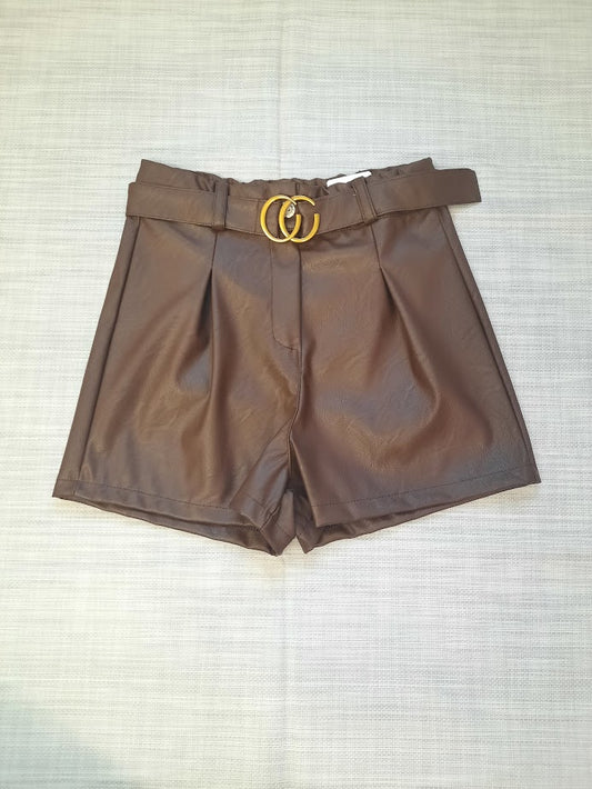Pantaloncino ecopelle marrone