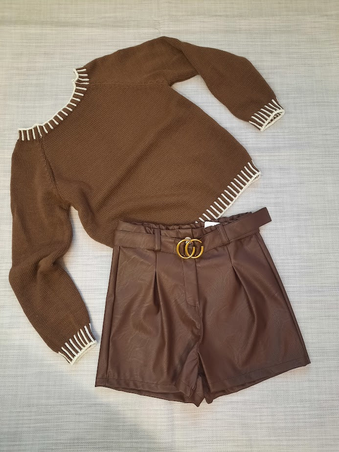 Pantaloncino ecopelle marrone
