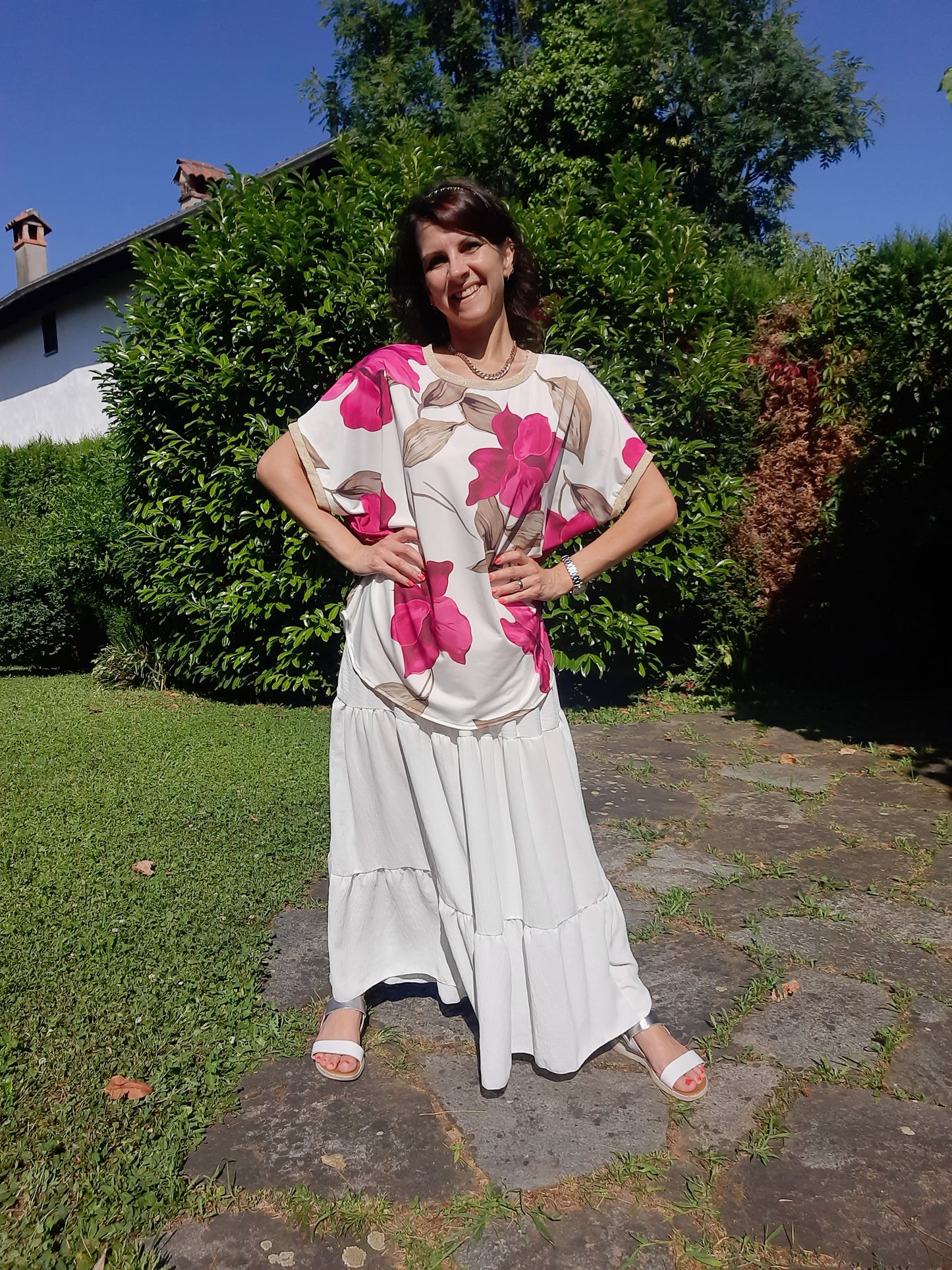 Maglia Over Fiori Fucsia