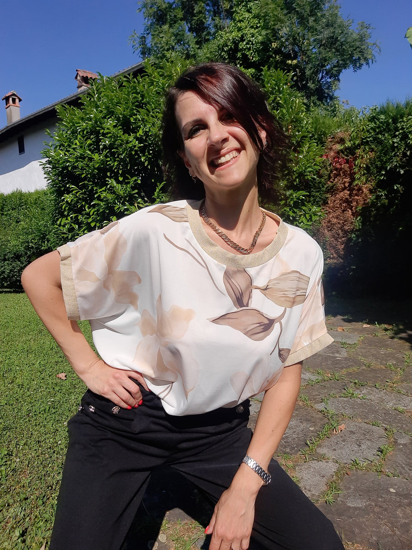 Maglia Over Fiori Beige