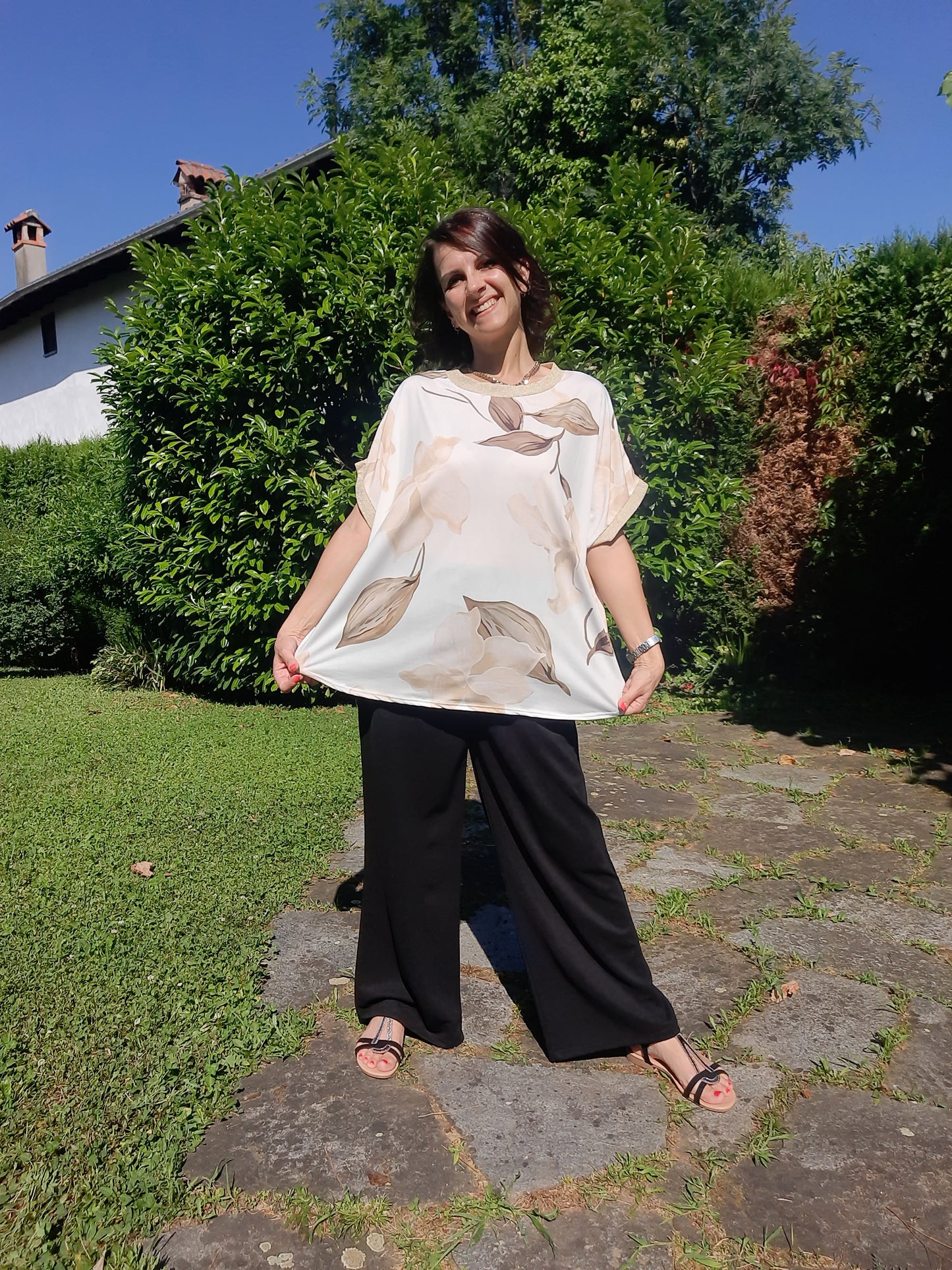 Maglia Over Fiori Beige