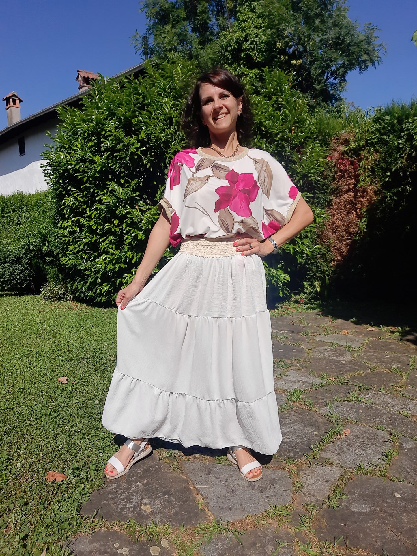 Maglia Over Fiori Fucsia