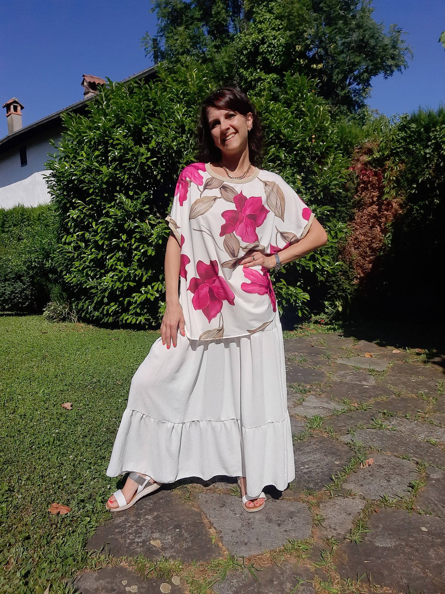Maglia Over Fiori Fucsia