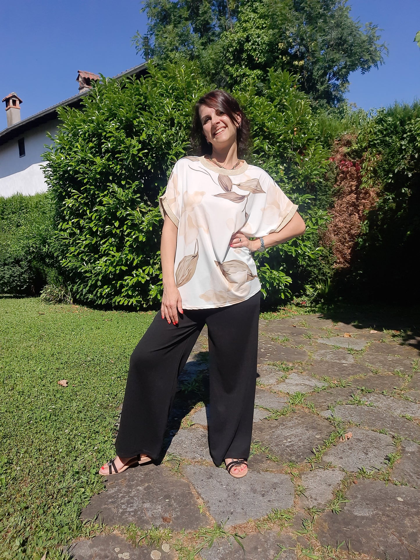 Maglia Over Fiori Beige