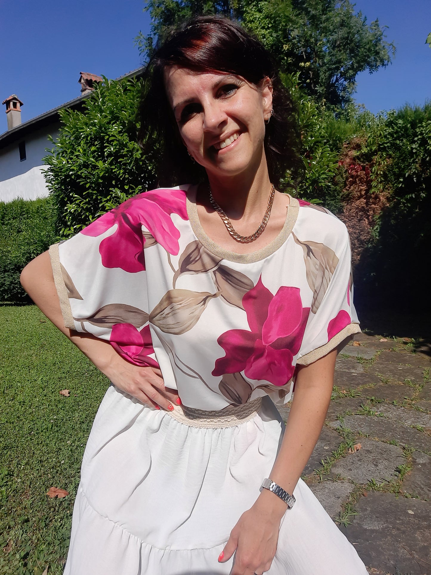 Maglia Over Fiori Fucsia