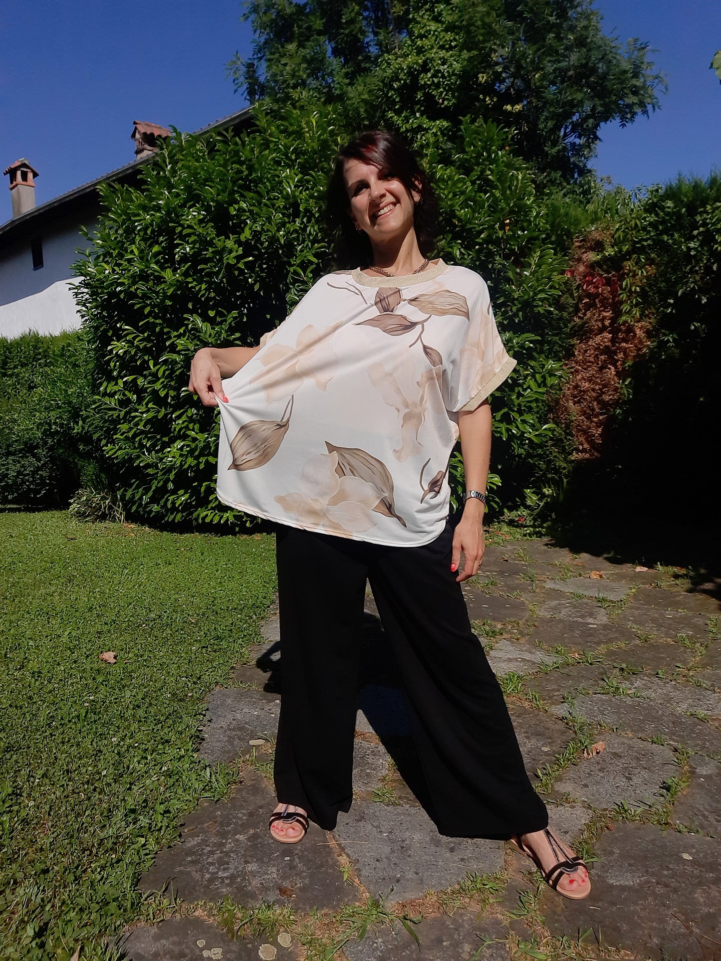 Maglia Over Fiori Beige